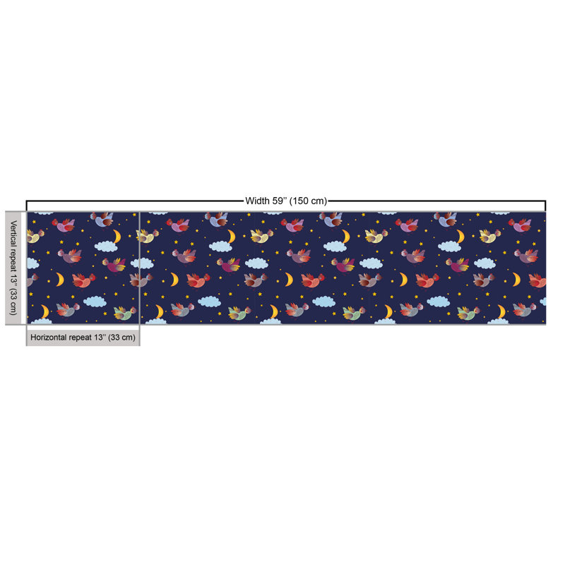 Keiko Orient Bird with Stars and Clouds at Nighttime Fabric