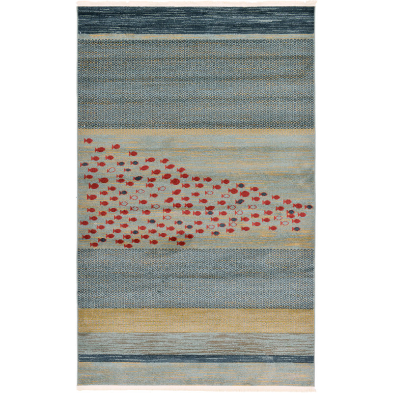 Tapis bleu / rouge / beige Abrigail, Rectangle 5 pi 1 po x 8 pi