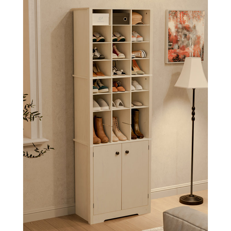 Armoire à chaussures 30 paires avec 24 casiers ouverts et armoire, étagère à chaussures verticale à 10 niveaux avec tablettes réglables pour le vestibule, chambre à coucher