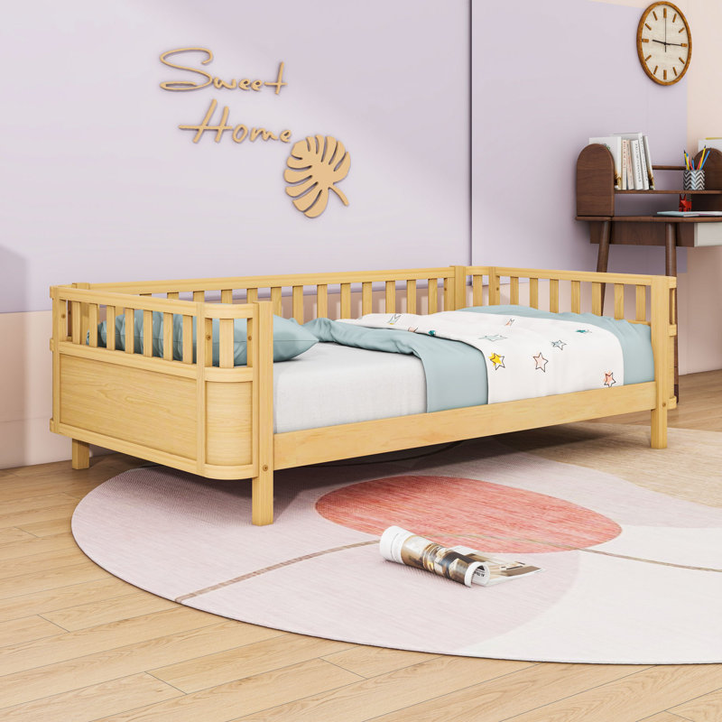 Wooden Platform Bed with Low Design and Slats, Twin, Natural