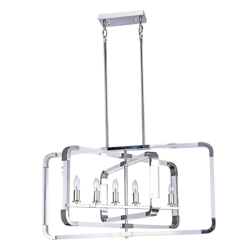 6-Light Chrome Metal Chandelier With Clear Acrylic Arms, Chrome