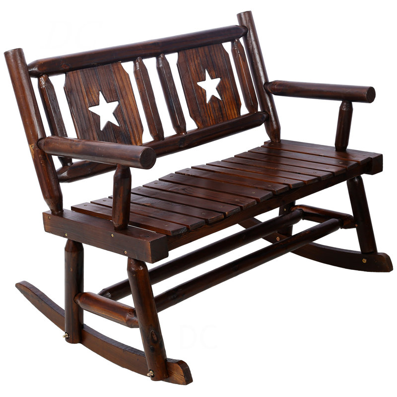 Chaise berçante d'extérieur en bois carbonisé double pour 2 personnes avec siège large et incurvé