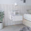 Table de chevet flottante Adele, table de bout, tiroir de table d'appoint, tablettes ouvertes-1429975046