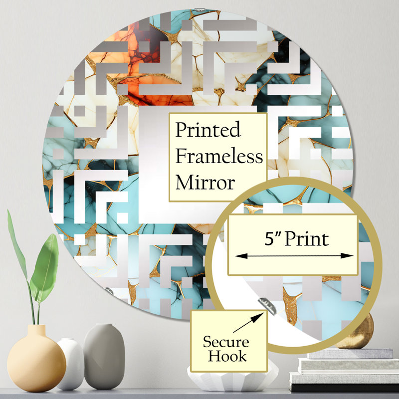 Multicolore marbre mosaïque harmonie motif - miroir mural carré, 23,6 po x 23,6 po