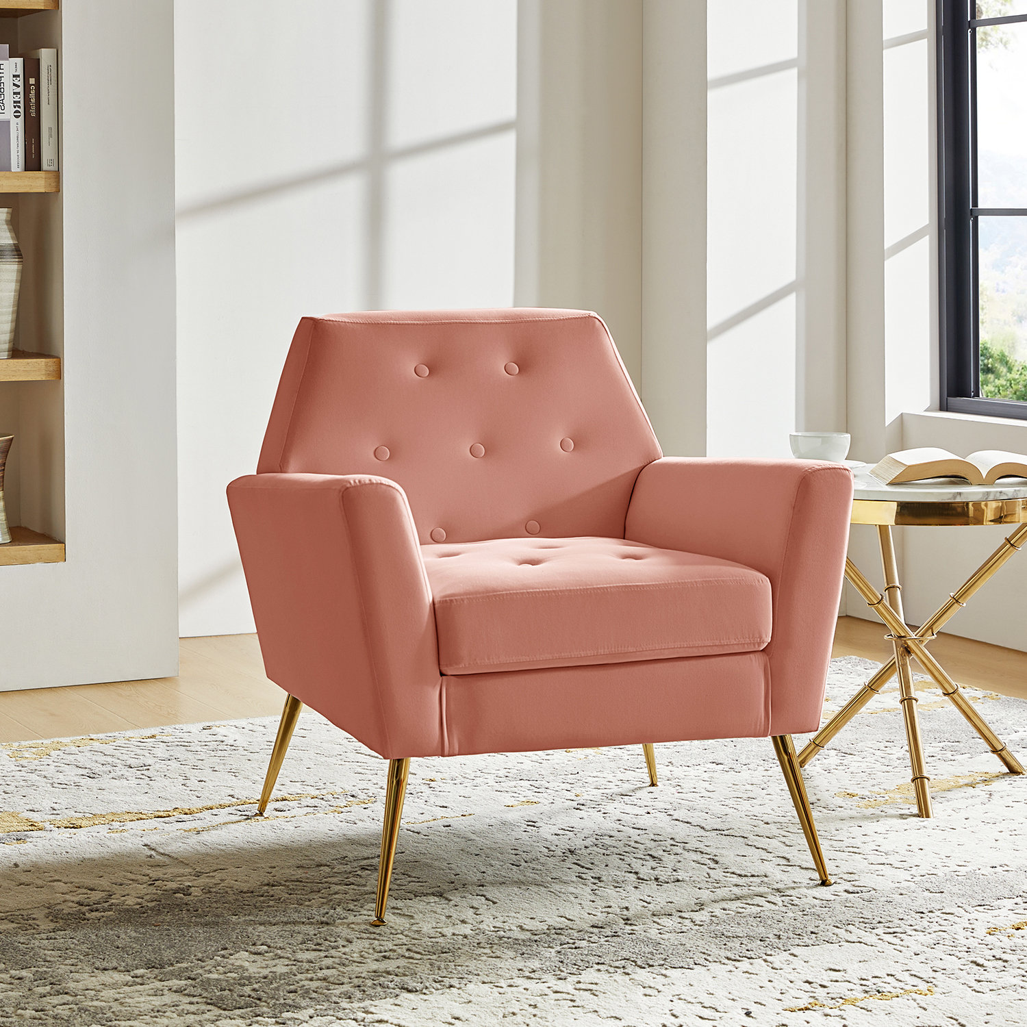 Thaddeus Velvet Upholstered Accent Chair with Metal Base