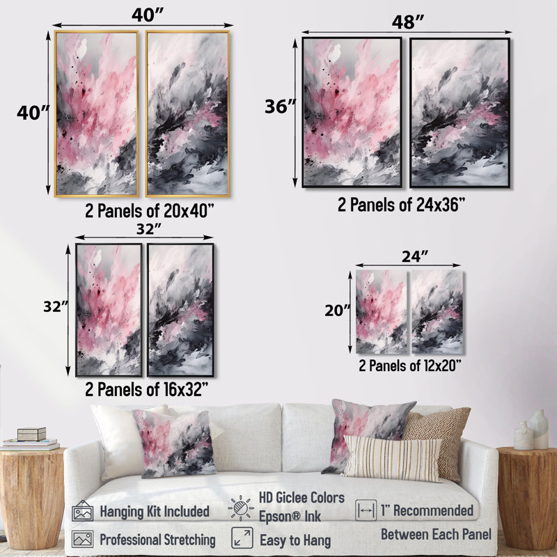 «Evolving In Pink Grey», art mural rose, H 32 po x l 32 po, Noir, Impression encadrée flottante