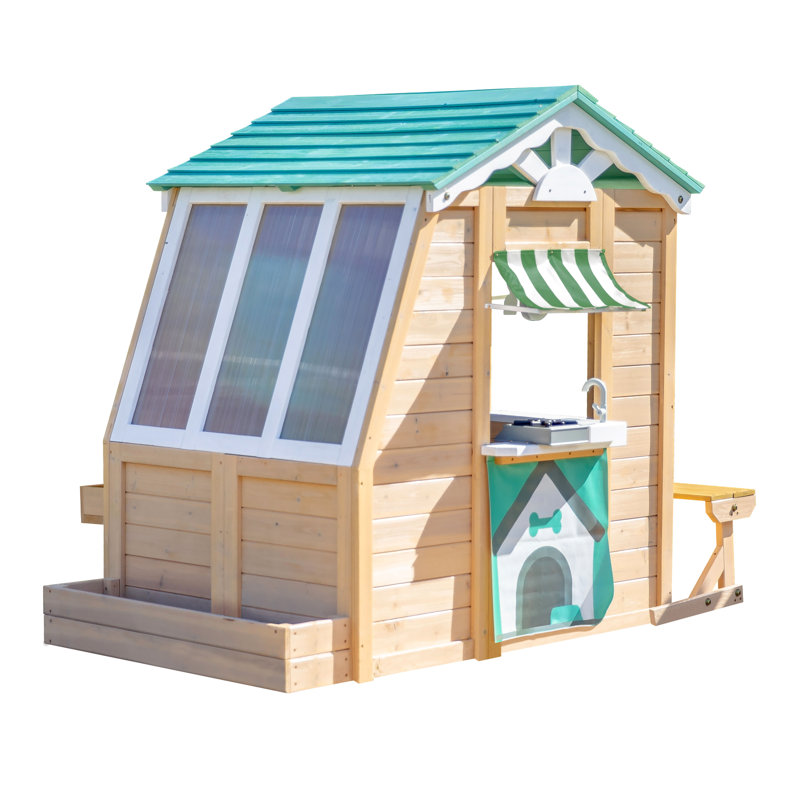 Teamson Kids Gardenia Outdoor Wooden Playhouse with Large Window, Kitchen & Bench