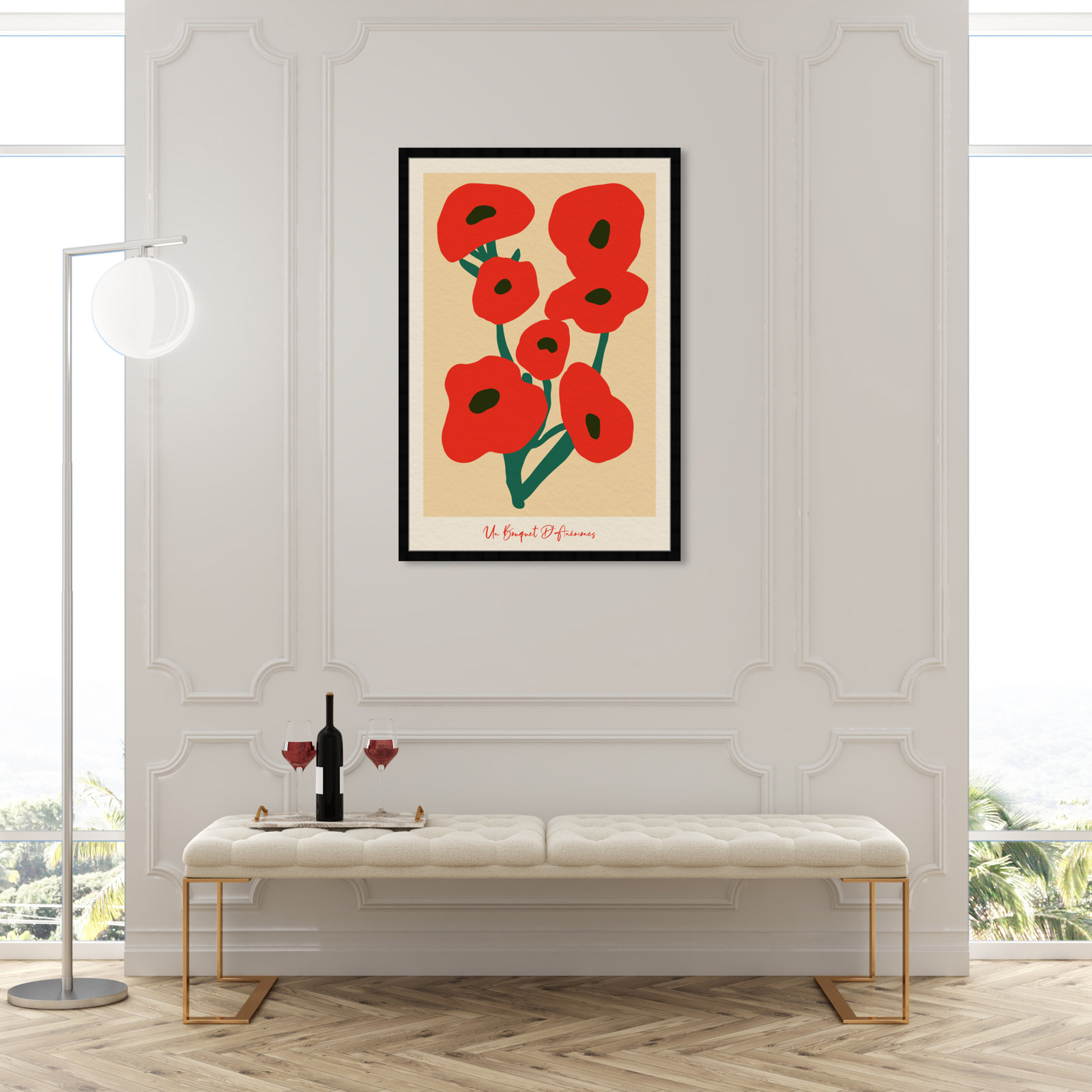 Modern Red Flower Bouquet by Oliver Gal, Black, 47" H x 32" W