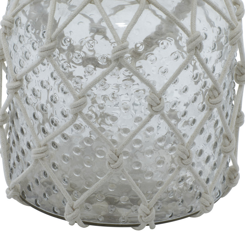 Lanterne de table en verre, Transparent / beige, H 18 po x l 7 po x P 7 po
