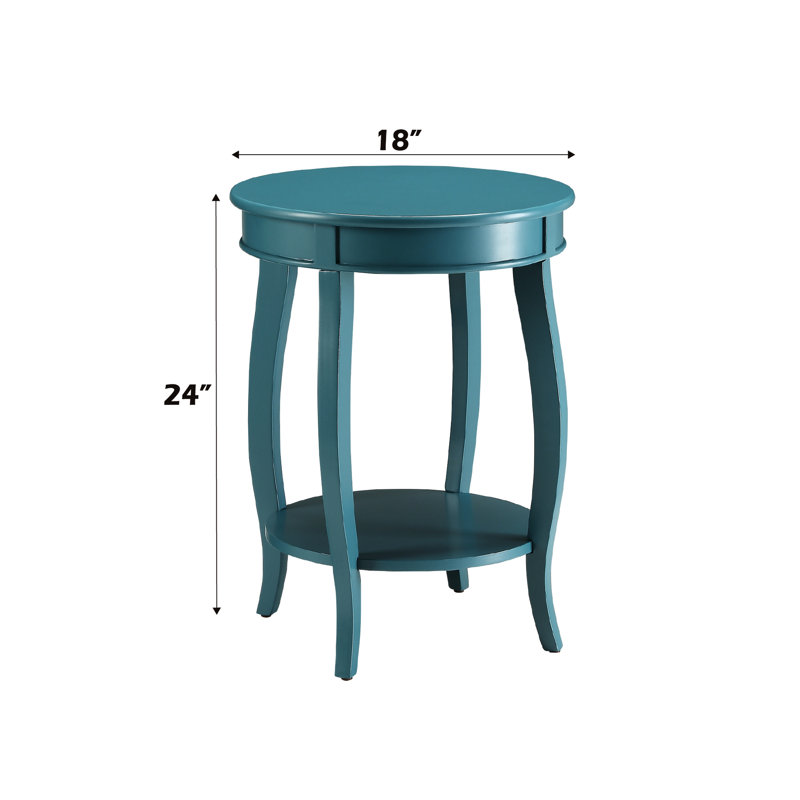 Table d'appoint en sarcelle - Pieds en bois massif et tablette de rangement inférieure ouverte