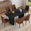 Ensemble de table et de chaises Table de salle à manger en bois aggloméré noir à grain de bois de 67,6 po x 35,4 po: un choix simple, luxueux et stable, jumelé à 6 chaises de salle à manger en tissu brun.