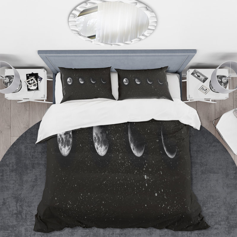 Moon Phases In The Night Sky - Ensemble de housse de couette moderne - Microfibre de polyester