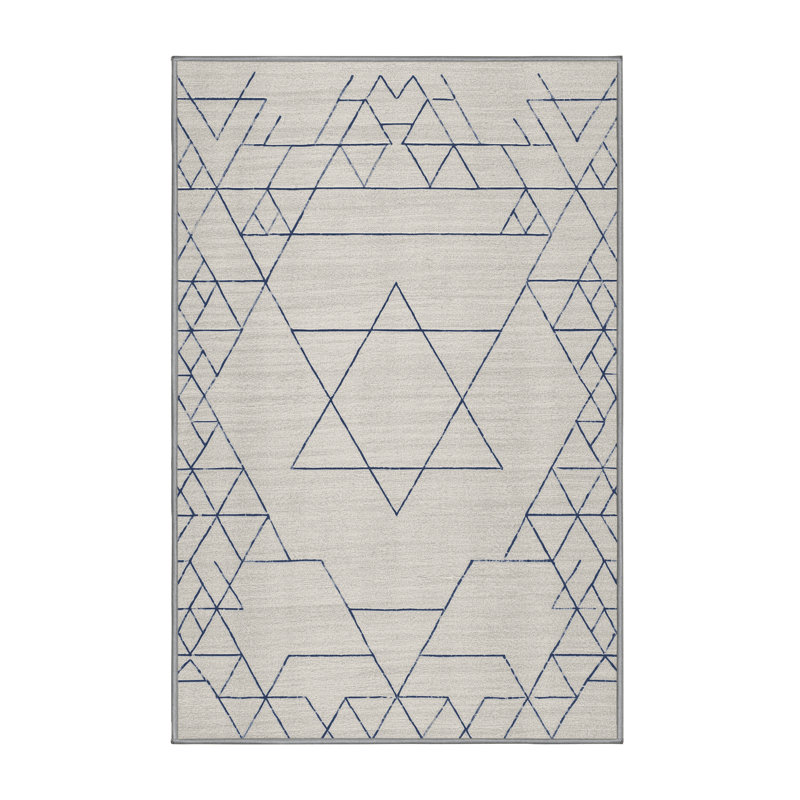 Tapis abstrait moderne et contemporain lavable à la machine en Hanoukka Champlost gris - Reliure grise, 2 x 3