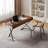 55.12"Brown Rectangle Saddle Leather Writing Desk,3-drawer-692315351