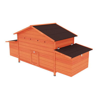Poulailler en bois massif pour l'extérieur avec 2 nichoirs et entrées de rang, plateau étanche, surface, structure de prédateur, zone ventilée, route d'accès pratique, aire de repos confortable