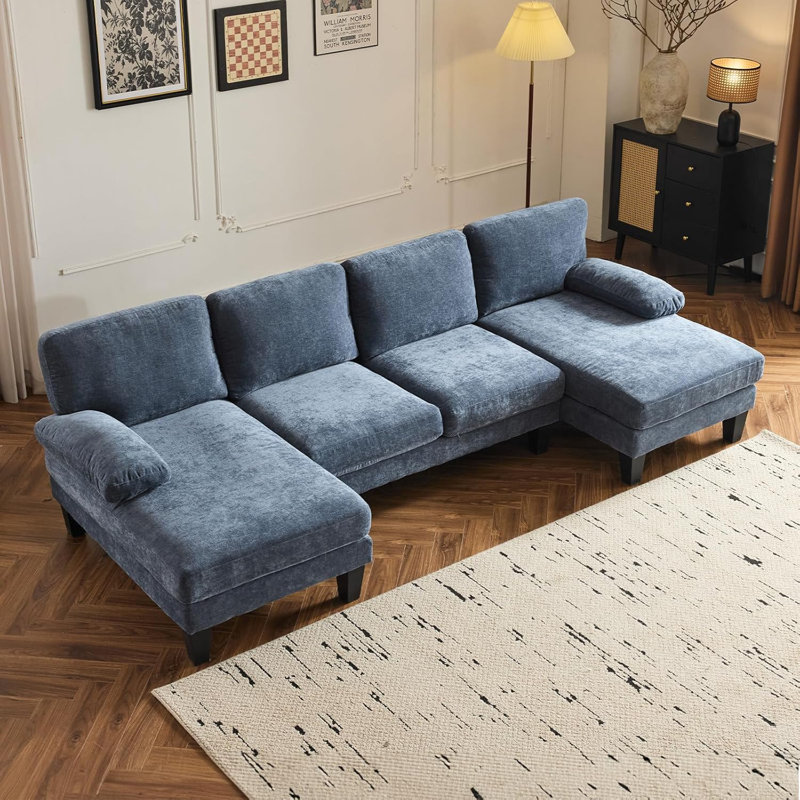 George Oliver 111‘W U-Shaped Sectional, Blue Chenille