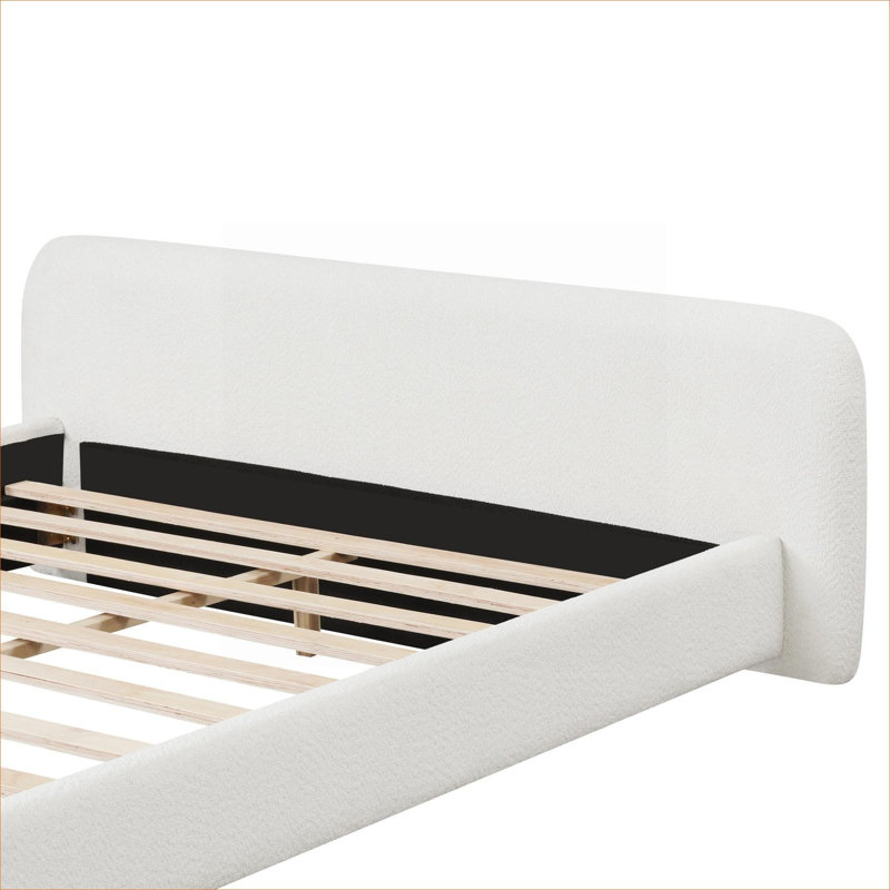 Cadre de lit double tapissier Minimalist Silhouette, aucun sommier requis, Boucle blanc classique