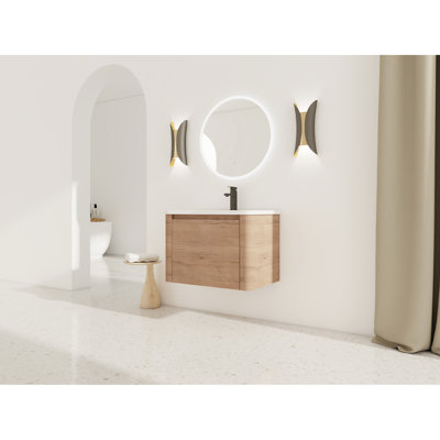 28'' Bathroom Vanity With White Ceramic Sink, 1 Door, Rounded Edges, 3 Hinges, Scratch & Water- Plywood Vanity, -