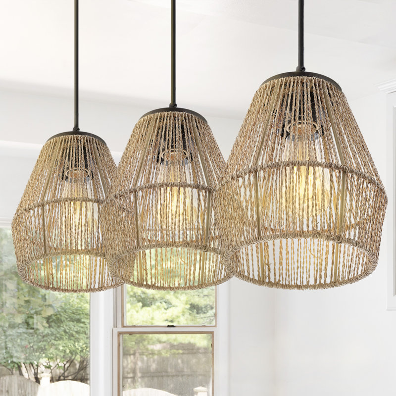 Luminaire suspendu pour îlot de cuisine 3 lumières Tello, Bronze huilé, Naturel