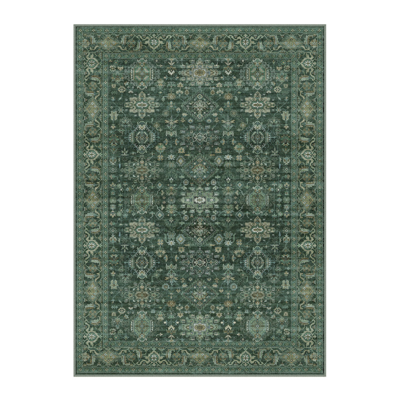 Tapis oriental lavable à la machine avec envers antidérapant Avella, Rectangulaire 8 pi x 10 pi, Green