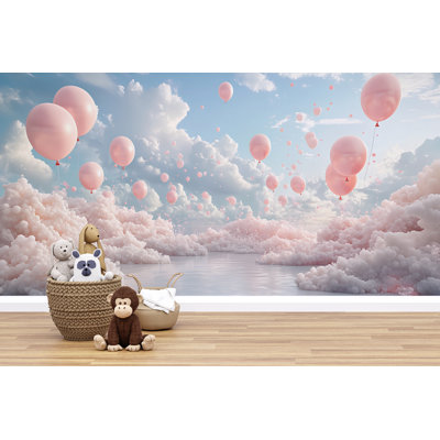 Papier peint rose avec des bulles et des nuages