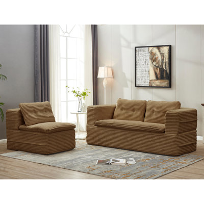 2 - Piece Living Room Set Convertible King Sleeper Sofa Bed Folding Floor Couch - No Assembly Required by Mercer41
