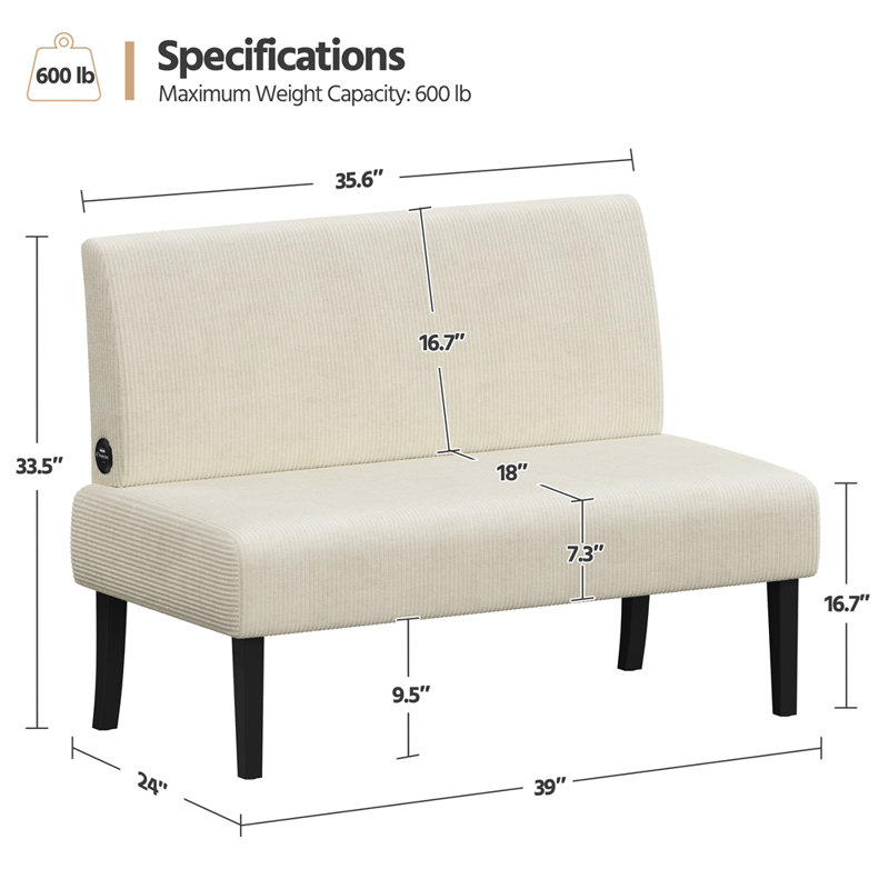 Corduroy Loveseat Mini Sofa with Rubberwood Legs for Small Spaces
