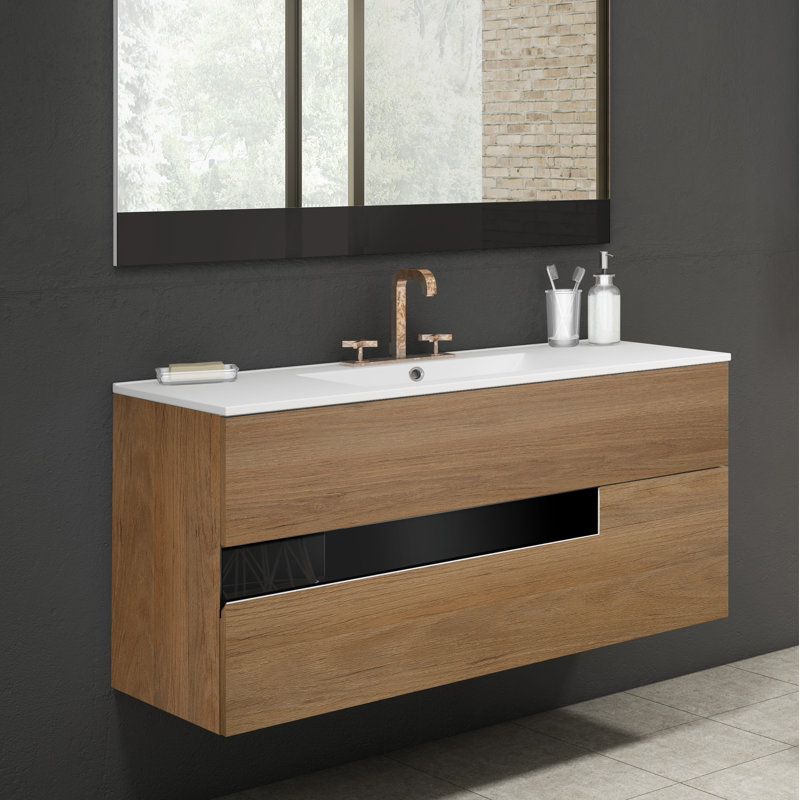 Malika 40 " W Free Standing Wall Mounted Single Double Single Vanity Bathroom Vanity With Ceramic Top, cinnamon and black