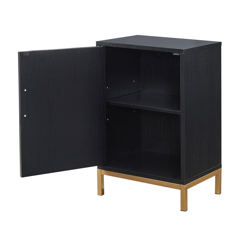 Marvell Rectangular End Table with Storage, MDF Wood Base, and Textured Cabinet Design