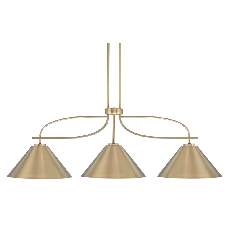 Luminaire pour îlot de cuisine 3 lumières Cavella au fini nouvel âge en laiton avec abat-jour en métal 14 po New Age