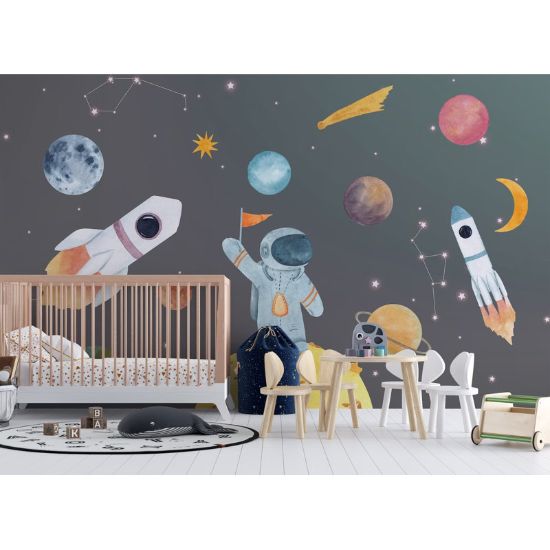 Papier peint amovible Space Spacecraft Astronaut Planets Orbit Stars, L 9 po x l 15 po