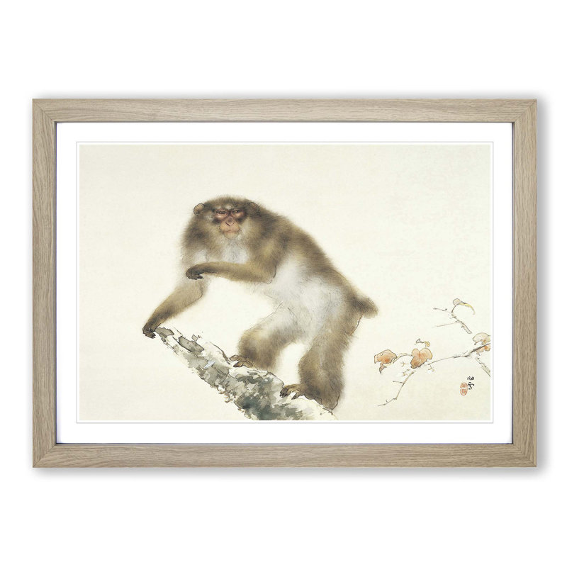 Monkey by Kansetsu Hashimoto - Picture Frame Painting Print, Oak Framed, 27cm H x 36cm W x 2cm D