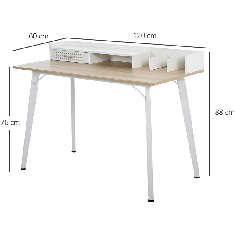 Correia Steel Computer Desk, White/Oak