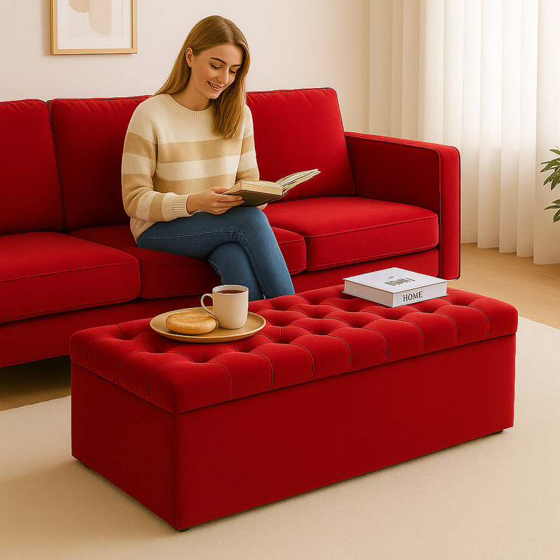 Chesterfield Ottoman Storage Box - Plush Velvet Blanket box - Shoe Bench - End of Bed Bench, 40cm H x 137cm W x 40cm D