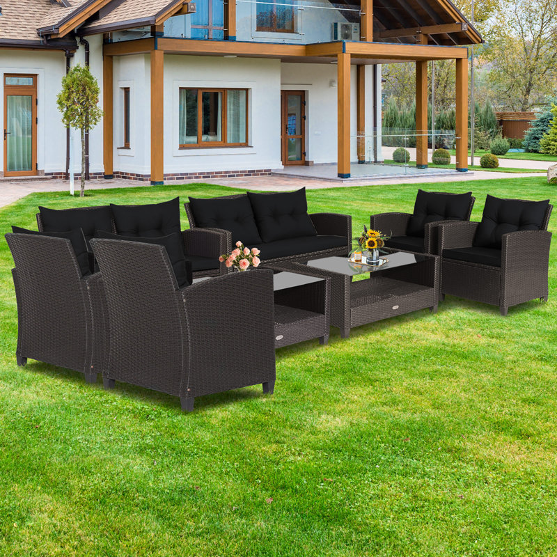 Red Barrel Studio® - Ensemble de 8 meubles de patio en rotin avec tablette et table
