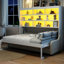 Grand lit beige pliable, avec rangement et à DEL - confortable pour les espaces restreints