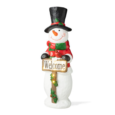 29.25""H Christmas Resin Snowman Porch Décor Includes 8 Warm White Lights With Timer -  The Holiday Aisle®, C2768187C9C7469FB81E935F52F7B01E