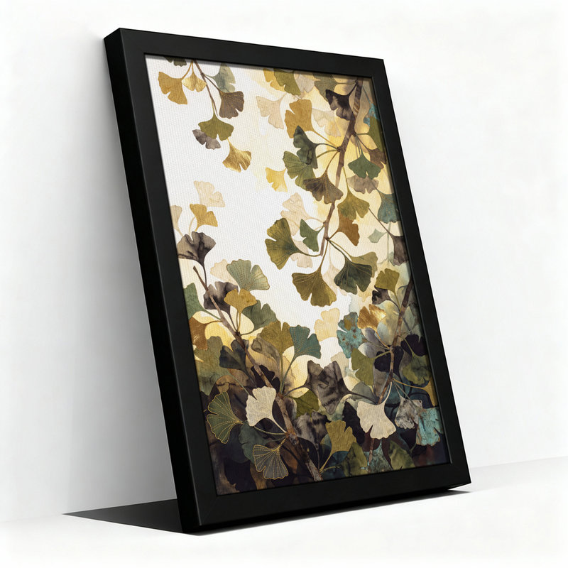 «Ginkgo Leaves», aquarelle, tons de terre, art mural sur toile, H 36 po x l 24 po