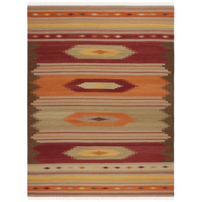 Tapis rouge / orange / vert en laine tissé à la main Bennett Southwestern