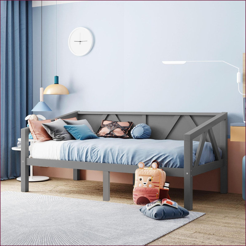 Twin Size Plywood &amp; Pine Wood Daybed Frame - No Box Spring Needed, Gray, Multifunctional for Bedroom/Living Room, Gray