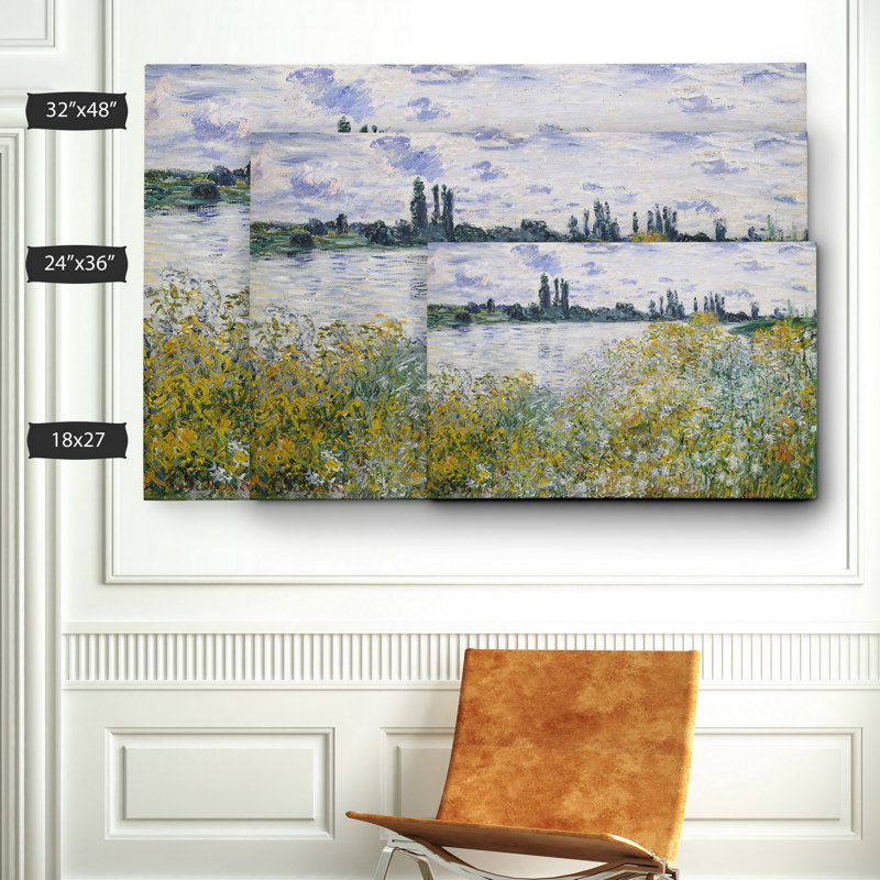 Fleurs sur les rives par Claude Monet - reproduction, H 19 po x l 28 po, Toile tendue, Sans cadre