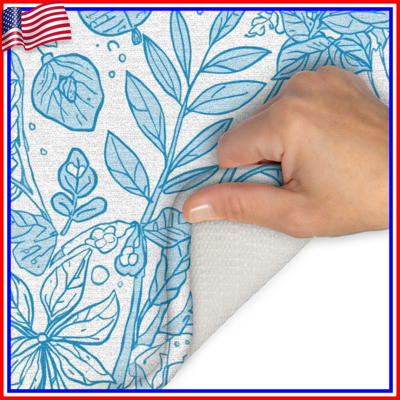 Tapis de bain Blue Botanical Line Art, L 24 po x L 17 po