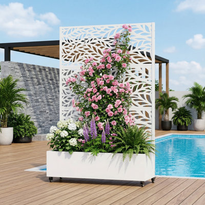 Metal Planter Box with Trellis with Wheels