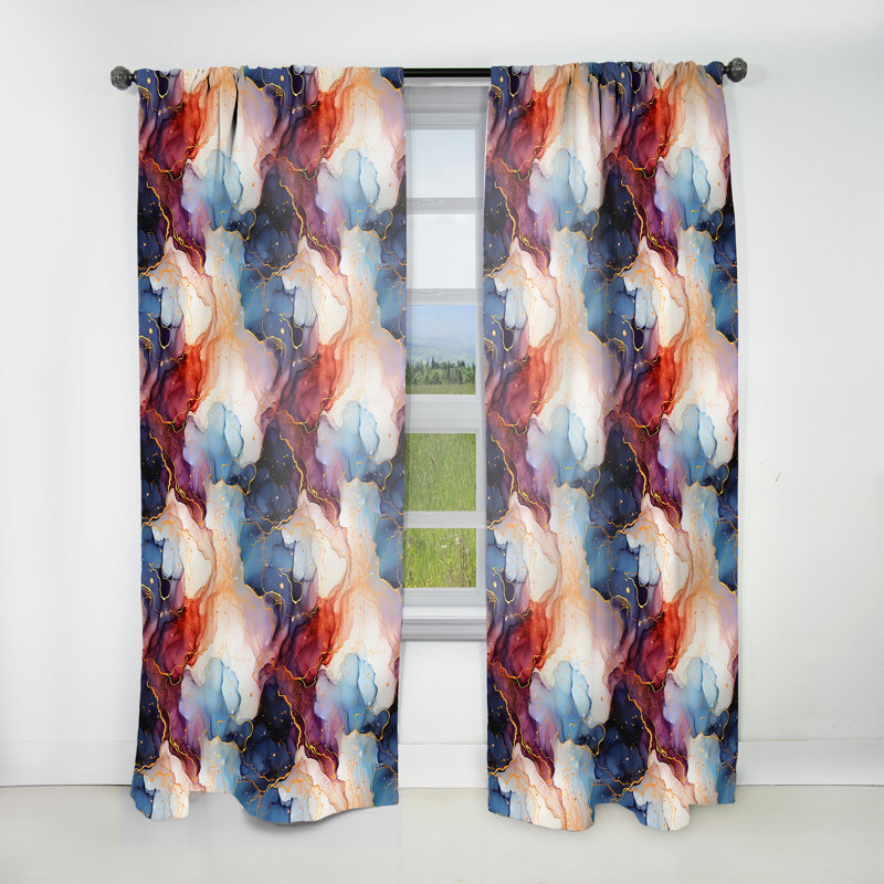 Red And Blue Celestial Radiance Marble Bliss - Glam Velvet Curtain - Room Darkening - 1 Panel, 52" W x 108" L
