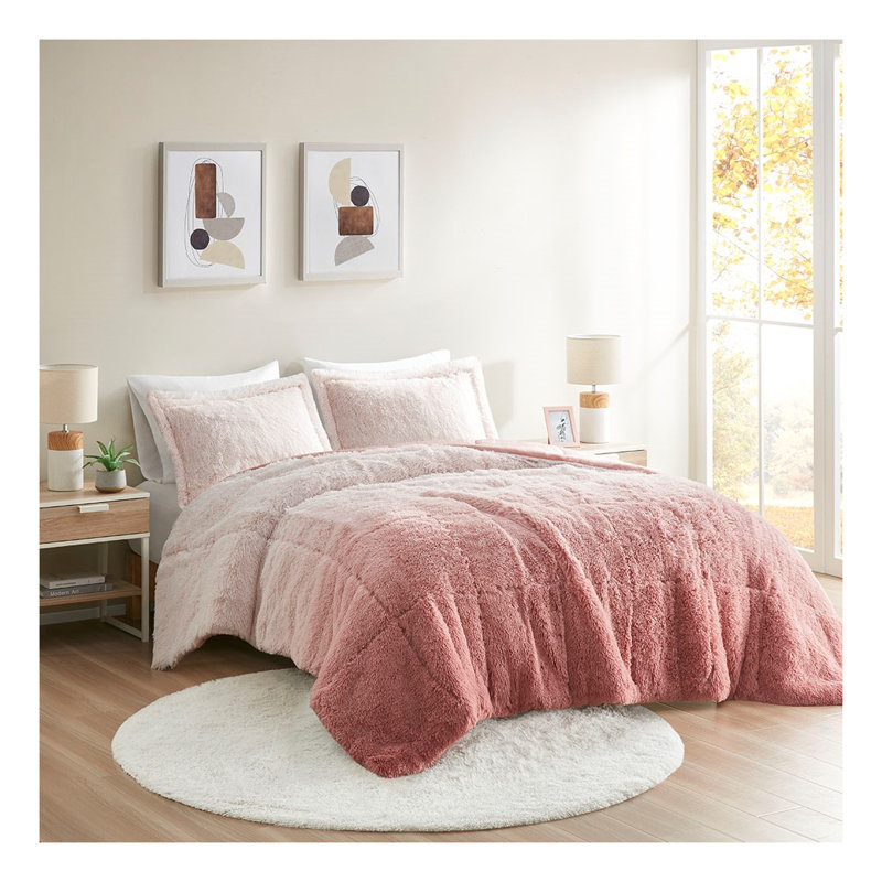 Ensemble d'édredon à poils longs Blush Ombre Shaggy