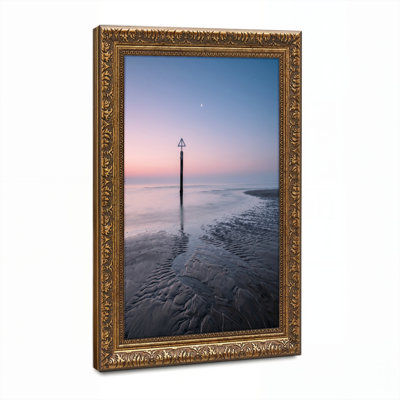 Art mural en toile noyer doré encadré pour le salon, la chambre à coucher, le bureau ou le vestibule - Décoration murale décorative avec Sunset Beach