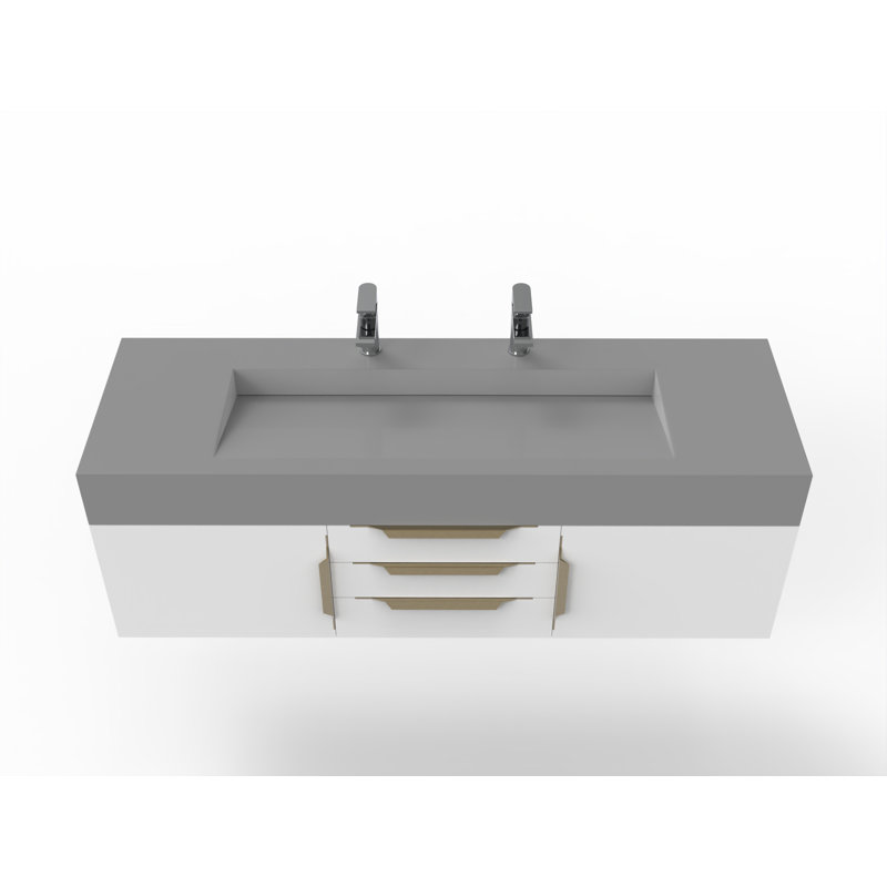 Ensemble de meuble-lavabo simple 60 po Nile, gris, Blanc, Or