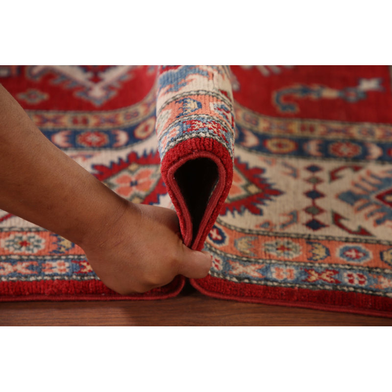 Red Geometric Kazak Oriental Area Rug