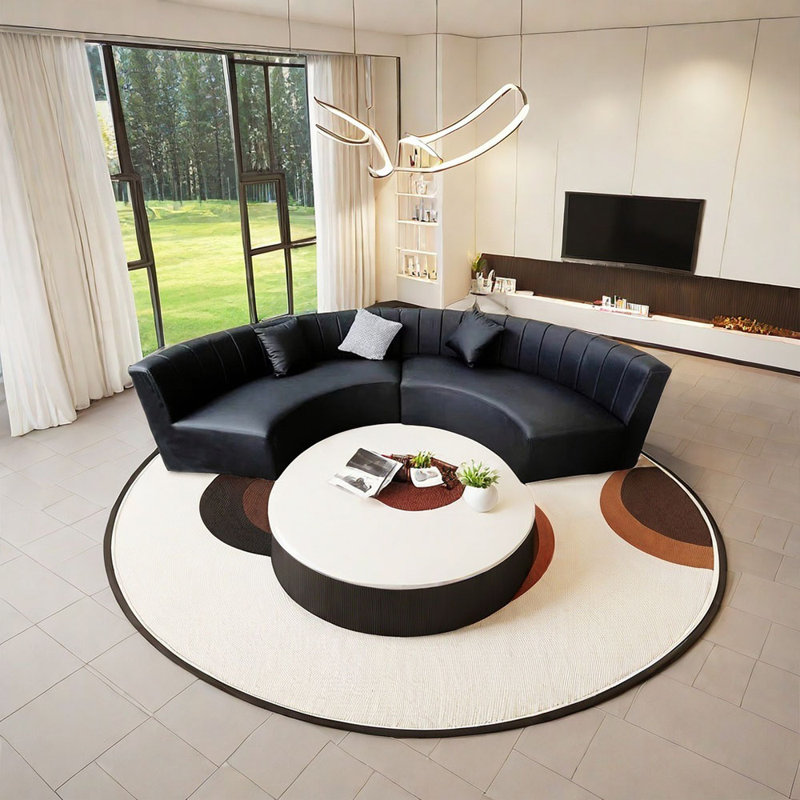 Canapé noir à arc semi-circulaire, H 27,56 po x l 125,98 po x P 64,97 po, 5