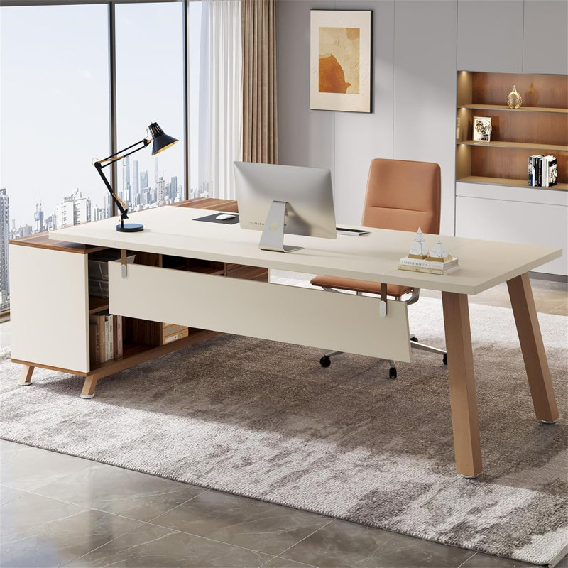 78.7" L-Shaped Executive Desk With 55" File Cabinet (Not Including Chair)